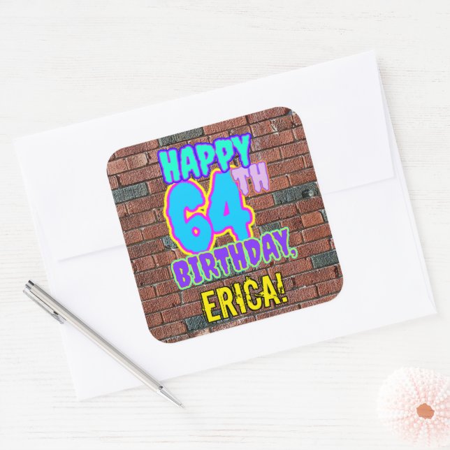 Sticker Carré 64e anniversaire - Amusant, Graffiti urbain inspir (Enveloppe)