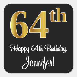 Sticker Carré 64e anniversaire - Elégant luxe Faux Gold Look #