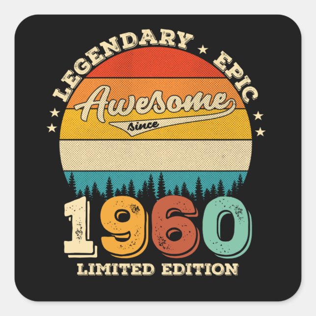 Sticker Carré 65 ans Anniversaire 1960 merveilleux 65e anniversa (Devant)