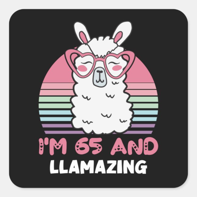 Sticker Carré 65 ans Anniversaire lamazing 65e anniversaire Llam (Devant)