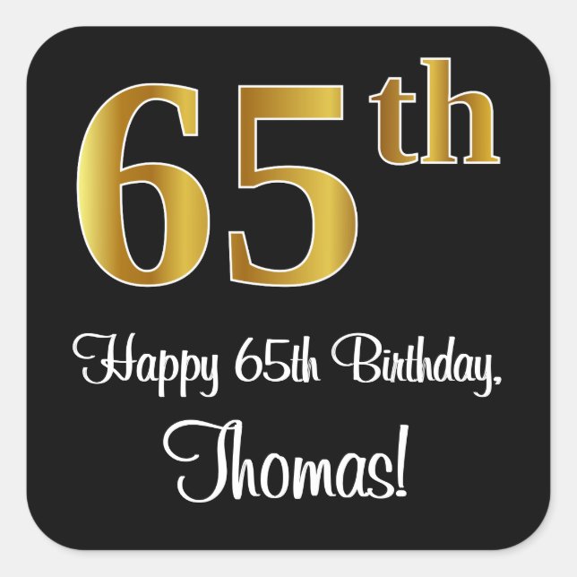 Sticker Carré 65e anniversaire - Elégant luxe Faux Gold Look # (Devant)
