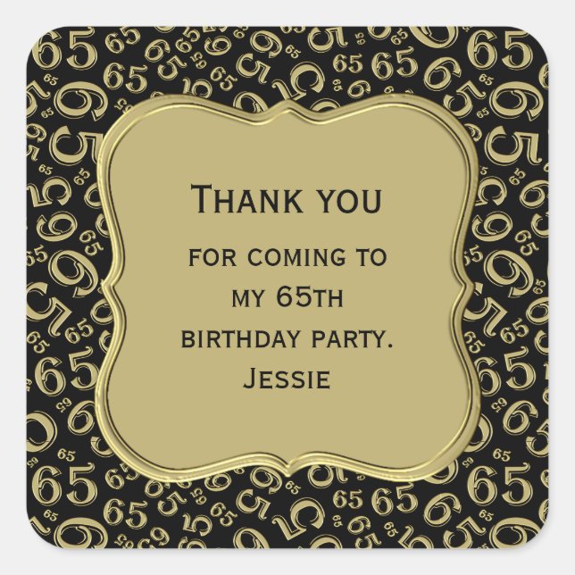 Sticker Carré 65e anniversaire Thème Gold/Black Party - Merci (Devant)