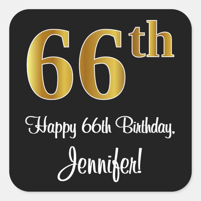 Sticker Carré 66e anniversaire - Elégant luxe Faux Gold Look # (Devant)