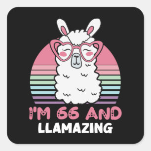 Sticker Carré 66e anniversaire Llamazing Llama 66 ans Anniversai
