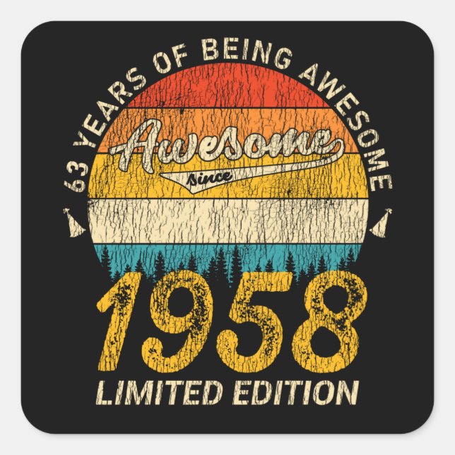 Sticker Carré 67 Ans 1958 Retro Awesome 67e anniversaire Cadeau (Devant)