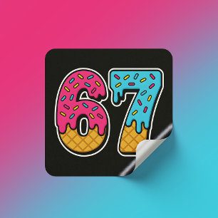 Sticker Carré 67 Drôle Mème Crème de glace Six sept Gen Alpha