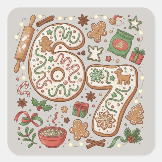 Sticker Carré 67 Funny 6 7 Six Seven Gingerbread Cookie Holiday (Devant)