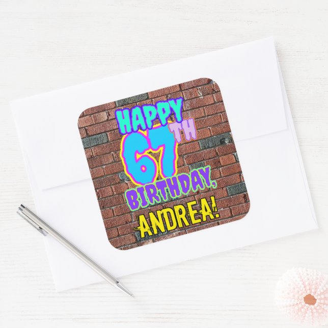 Sticker Carré 67e anniversaire - Amusant, Graffiti urbain inspir (Enveloppe)