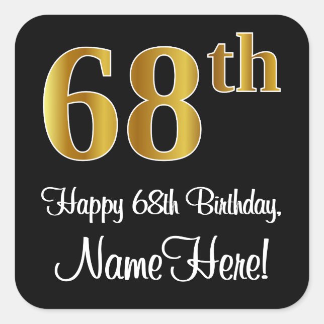 Sticker Carré 68e anniversaire - Elégant luxe Faux Gold Look # (Devant)