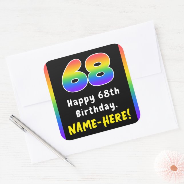 Sticker Carré 68e anniversaire : Rainbow Spectrum # 68, Nom pers (Enveloppe)