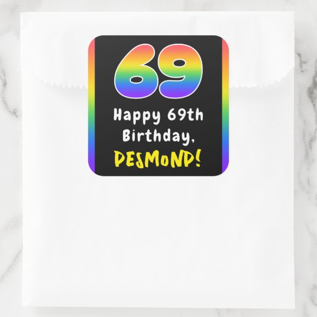 Sticker Carré 69e anniversaire : Rainbow Spectrum # 69, Nom pers (Sac)