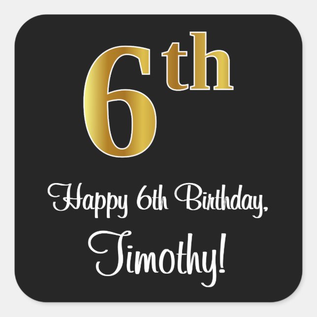 Sticker Carré 6e anniversaire - Elégant luxe Faux Gold Look # (Devant)