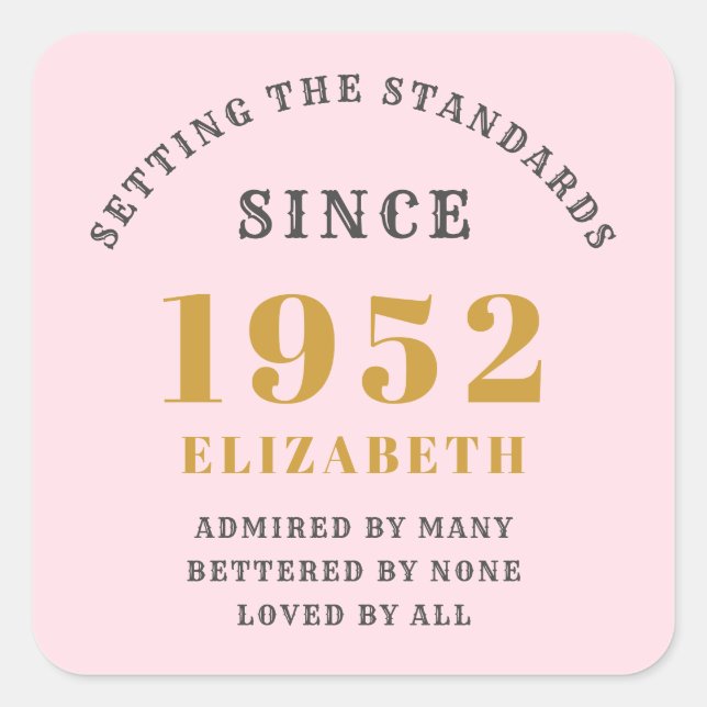 Sticker Carré 70e anniversaire 1952 Elégant Gold Rose Grey (Devant)