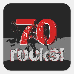 Sticker Carré 70e anniversaire - 70 rochers ! Grunge rouge et no