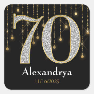 Sticker Carré 70e anniversaire Diamonds Gold Merci Favor Tags
