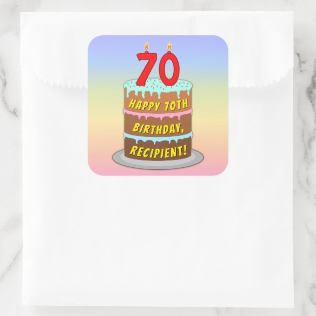 Sticker Carré 70e anniversaire : Fun Cake and Candles + Nom pers (Sac)