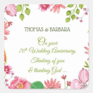 Sticker Carré 70e anniversaire Mariage religieux Fleurs