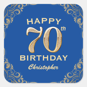 Sticker Carré 70e anniversaire Parties scintillant bleue et or c