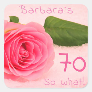 Sticker Carré 70e anniversaire Rose rose Nom personnalisé Motiva