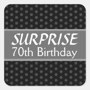 Sticker Carré 70e SURPRISE Anniversaire Noir Argent Rouge