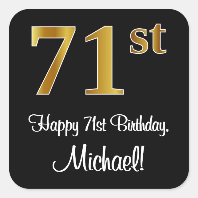 Sticker Carré 71e anniversaire - Elégant luxe Faux Gold Look # (Devant)