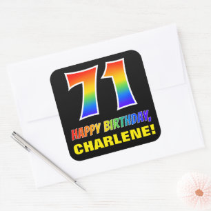 Sticker Carré 71e anniversaire : Gras, amusant, simple, Rainbow 