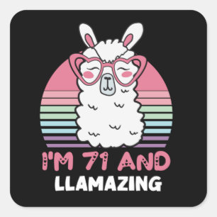 Sticker Carré 71e anniversaire Llamazing Llama 71 ans Anniversai
