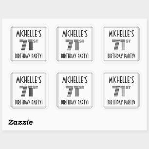 Sticker Carré 71e fête d'anniversaire : Style Art Déco + Nom per