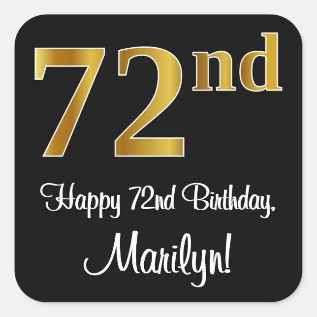Sticker Carré 72e anniversaire - Elégant luxe Faux Gold Look # (Devant)