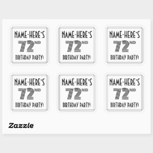 Sticker Carré 72e fête d'anniversaire : Style Art Déco + Nom per