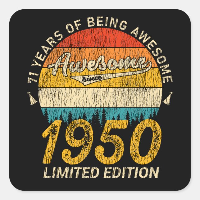 Sticker Carré 75 ans 1950 Retro Awesome 75e anniversaire Cadeau (Devant)