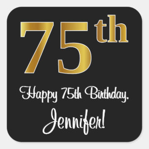Sticker Carré 75e anniversaire - Elégant luxe Faux Gold Look #