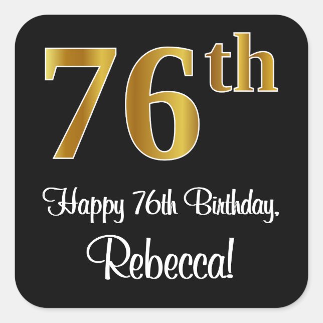 Sticker Carré 76e anniversaire - Elégant luxe Faux Gold Look # (Devant)
