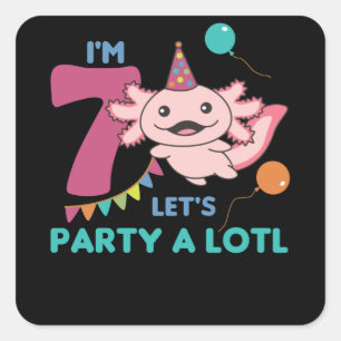 Sticker Carré 7e anniversaire Axolotl Sept ans douces Axolotls
