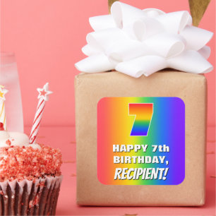 Sticker Carré 7e anniversaire : coloré, amusant Motif arc-en-cie