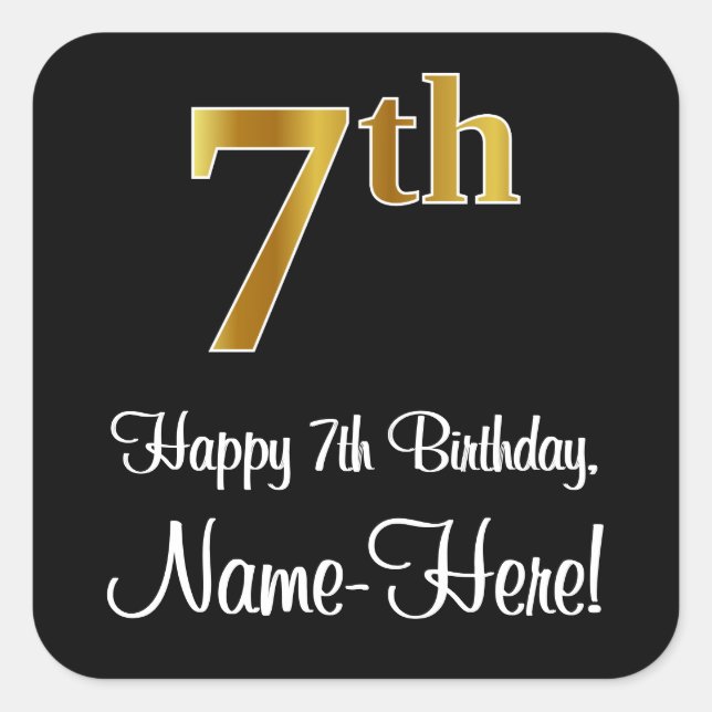 Sticker Carré 7e anniversaire - Elégant luxe Faux Gold Look # (Devant)