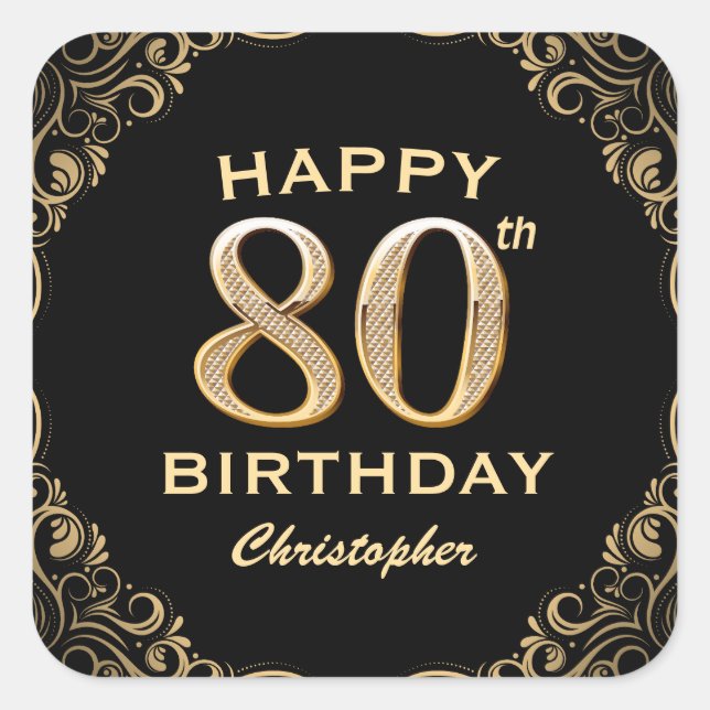 Sticker Carré 80e anniversaire de la Parties scintillant Black a (Devant)