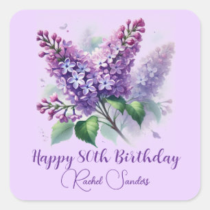 Sticker Carré 80e anniversaire Purple Lilac Fleurs Printemps