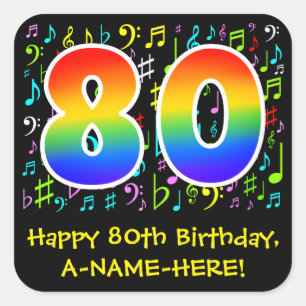 Sticker Carré 80e anniversaire : Symboles de musique colorée, A