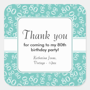 Sticker Carré 80e Merci Turquoise/blanc Numéro d'anniversaire Mo