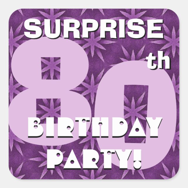 Sticker Carré 80e SURPRISE Anniversaire Violet Fireworks V05 (Devant)