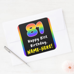 Sticker Carré 81st Birthday: Rainbow Spectrum # 81, Custom Name