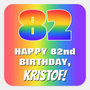 Sticker Carré 82e anniversaire : coloré, amusant Motif arc-en-ci