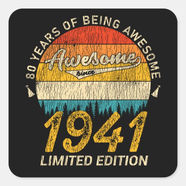 Sticker Carré 84 Ans 1941 Retro Magnifique 84e anniversaire Cade (Devant)