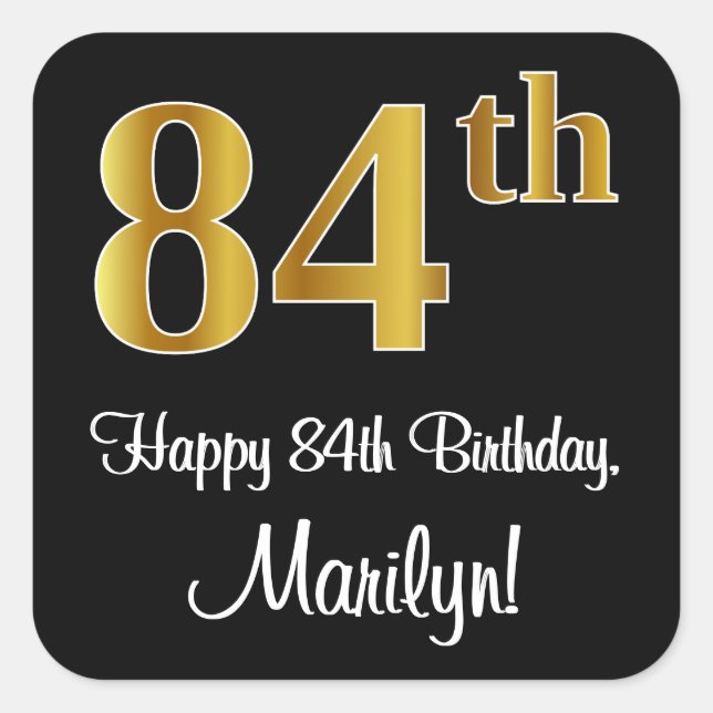 Sticker Carré 84e anniversaire - Elégant luxe Faux Gold Look # (Devant)