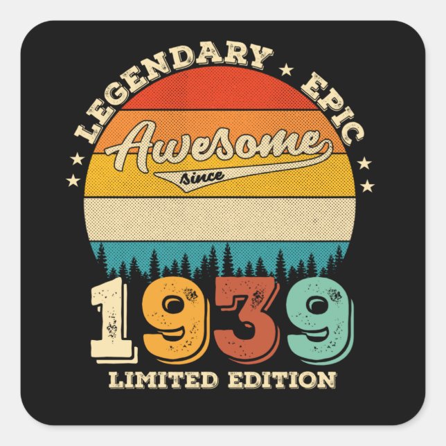 Sticker Carré 86 Ans 1939 Retro Magnifique 90e anniversaire Cade (Devant)