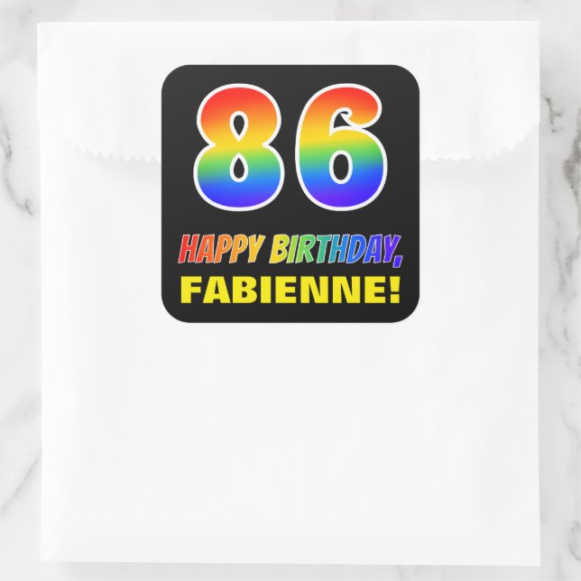 Sticker Carré 86e anniversaire : Bold, amusant, simple, arc-en-c (Sac)