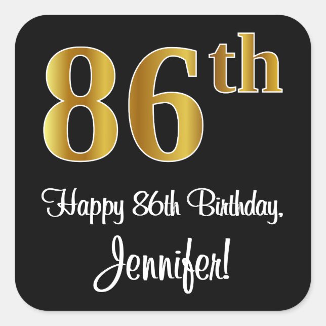 Sticker Carré 86e anniversaire - Elégant luxe Faux Gold Look # (Devant)