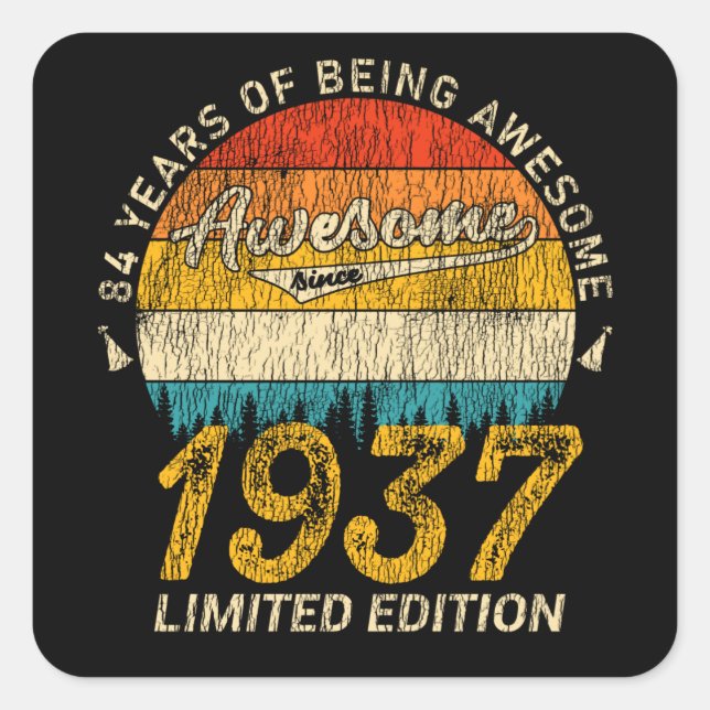 Sticker Carré 88 Ans Anniversaire 1937 Magnifique 88e anniversai (Devant)