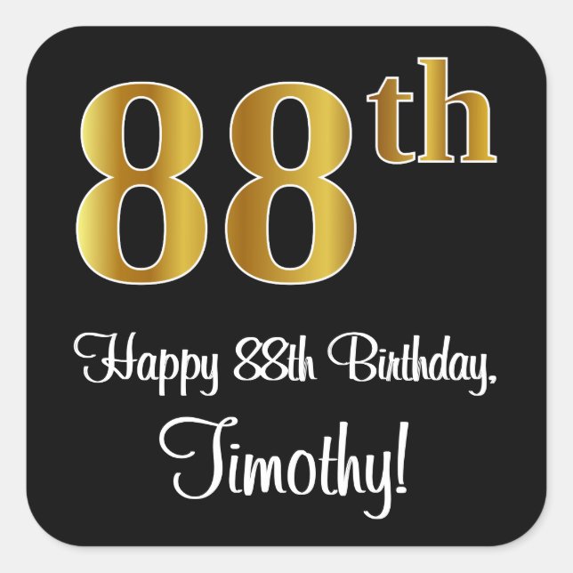 Sticker Carré 88e anniversaire - Elégant luxe Faux Gold Look # (Devant)